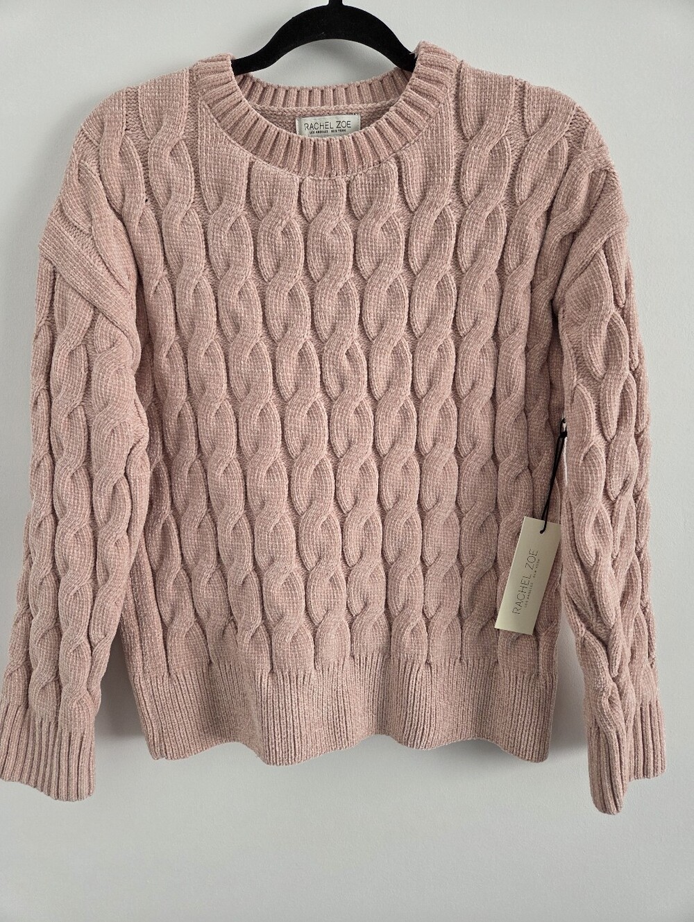 New Rachel Zoe Blush Cable Knit Crewneck Sweater NWT